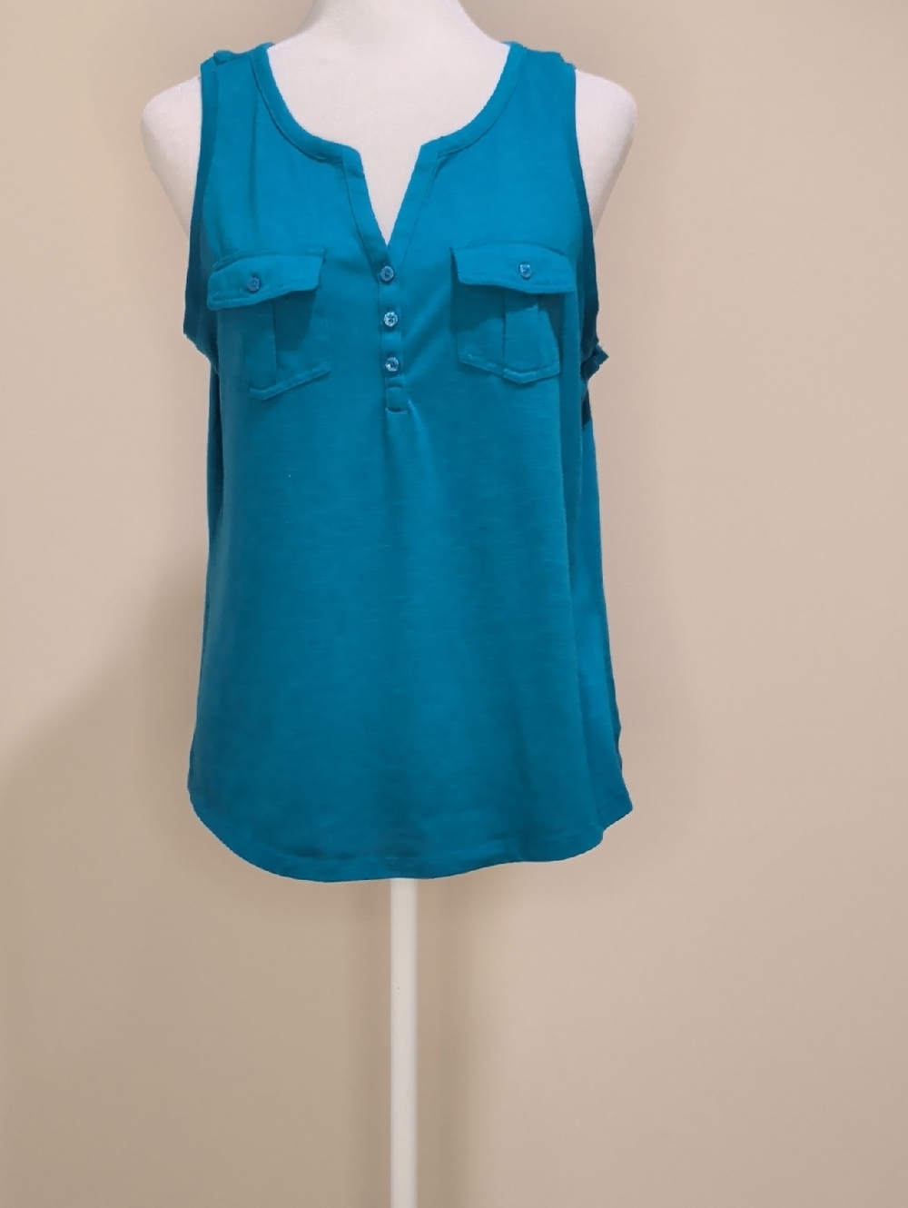 Sonoma Teal Henley Tank with Chest Pockets - Women